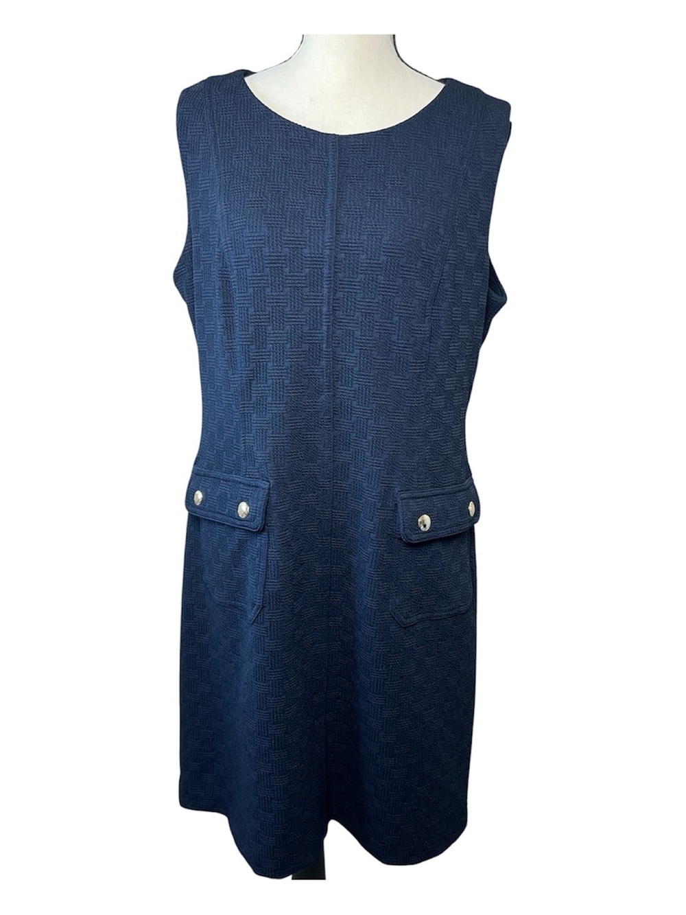 Tommy Hilfiger Navy Blue Textured Basketweave Sleeveless Shift Women’s Dress 14